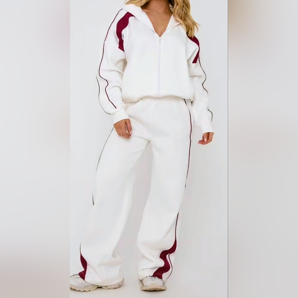 EGO Oversized Burgundy Stripe Athleisure Sweat Set EUC